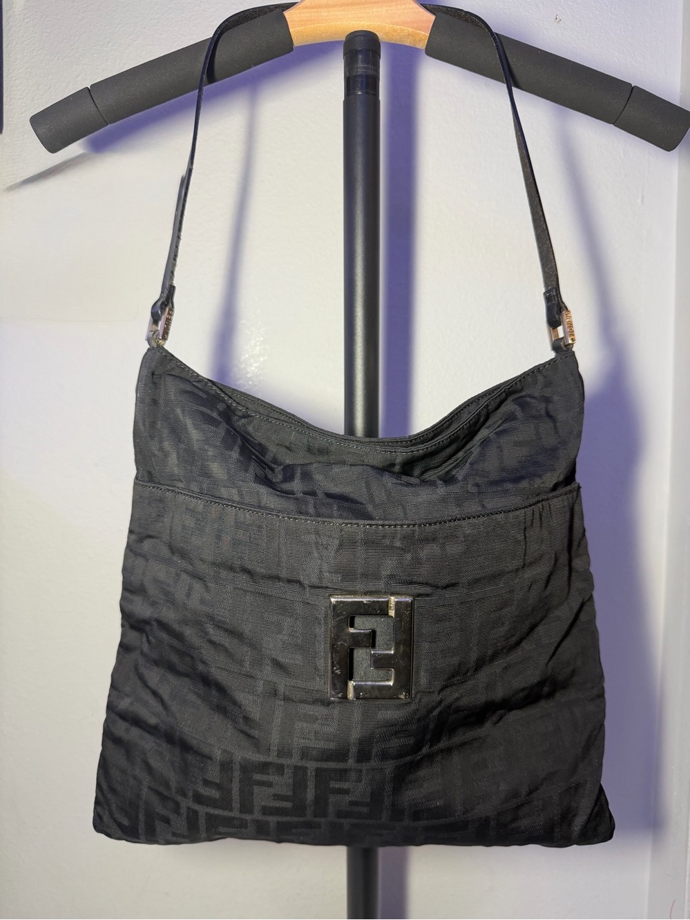 Fendi Black FF Logo Shoulder Bag with Peekaboo silver FF. COA included.